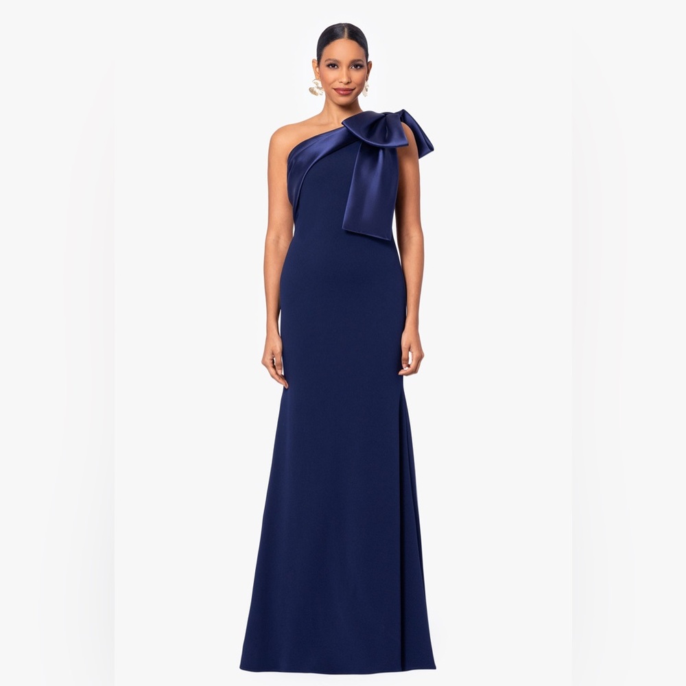 Betsy & Adam | "Carmela" Long Scuba Crepe
Dress with Satin Bow | 12